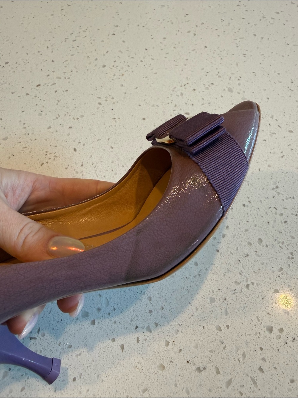 Salvatore Ferragamo Lilac Vara Bow Peep-Toe Pumps - Picture 8 of 16